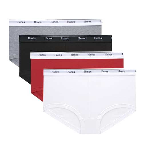 Hanes Women's Originals Underwear, Breathable Stretch Cotton Boyshort Panties, 4-Pack