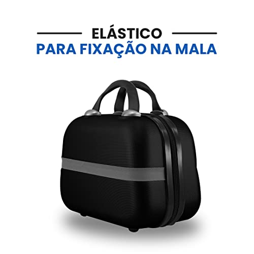 Kit Mala de Bordo 3 Peças ABS Rígido Frasqueira Viagem Avião (Preto)