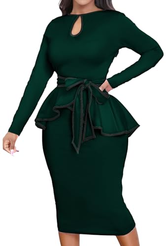 Image of MOJICK Vintage Dress for Women Ruffle Bodycon Keyhole