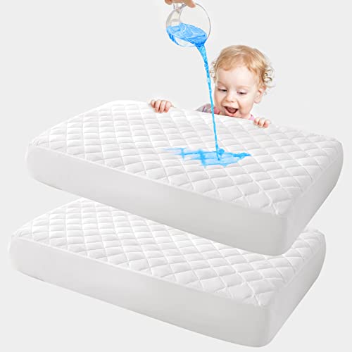 Image of UNILIBRA 2 Pack Waterproof Crib Mattress Protector, Quilted Fitted Crib Mattress Pad,Breathable & Noiseless Crib Toddler Baby Mattress Cover 52"x28", White