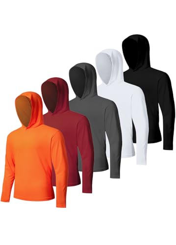 Image of 5 Pack Men's UPF 50+ Sun Protection Hoodie Shirts Long Sleeve Shirts Quick Dry Lightweight for Running Workout Hiking Fishing