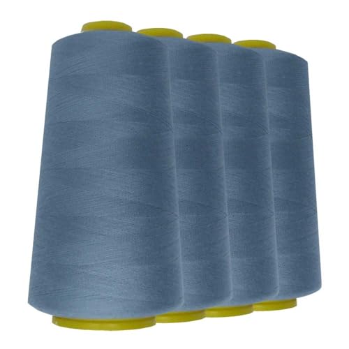 Schneidereibedarf Werner - 4 Rollen/Konen Overlock-Nähgarn/Overlockgarn - Polyester 40/2 Stärke 2743 Meter / 3000 Yards für Näharbeiten Quilten Patchwork Kleidung (helljeansblau (937))