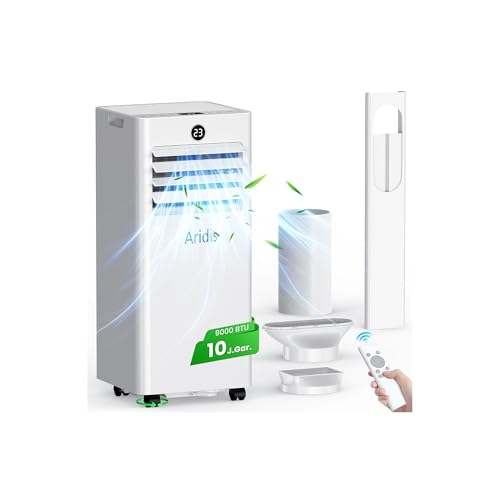 Aridis Climatiseur Mobile 9000 BTU - Climatiseur Portable 4 en 1 Silencieux - Télécommande, Minuterie 24h & Mode Sommeil,Clim Mobile pour Maison et Bureau,Kit d'Évacuation par Fenêtre Inclus