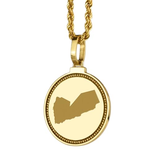 WORLD WIDE GEMS Pendentif rond en argent sterling 925, gravé d'une carte du Yémen (25 mm), plaqué or, bijou de voyage unisexe | WW_EGMP_0047