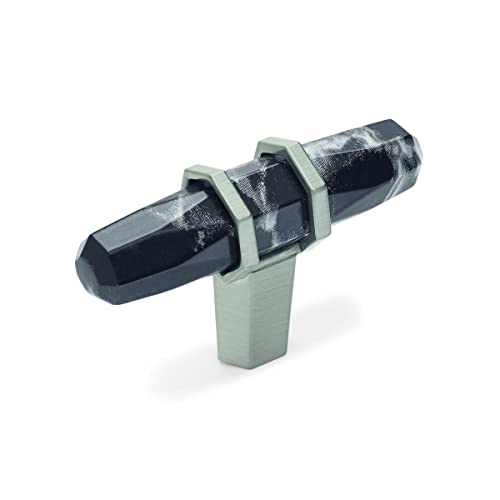 Image of Amerock 2-1 /2 inch Bar Carrione Marble Black /Satin Nickel Cabinet Knob