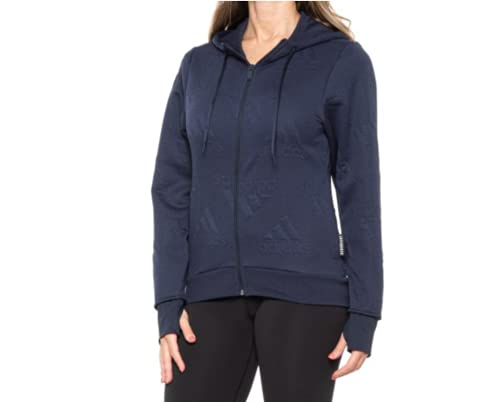 adidas Women's Aeroready Jacquard Full-Zip Logo Hoodie Athletic-Sweatshirts, Legend Ink, S