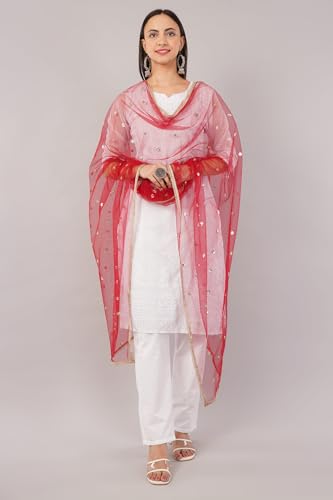 Image of Net Butti Dupatta for Women | Golden Lace Border Chunni | Butti Work Odhani | Wedding & Bridal Styling | Lightweight Drape | Kurti & Salwar Suit
