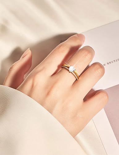 Adramata Anillo Plata de Ley 925 Mujer Anillo de Corazón Brillante Ajustable Anillos Mujer Chapados en Oro de 16K CZ Anillos de Compromiso Plata/Oro/Oro Rosa Regalo con Caja - imagen 3