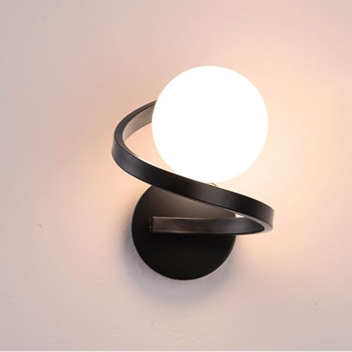 AoLa Luminaire Mural boule Intérieur Applique Murale moderne Spirale Design Boule de verre Éclairage mural Lampes de chevet noires Base en métal pour...