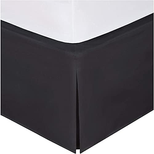 Box Pleated Base Valance Sheet, 200 Thread Count 16"/40cm Extra Deep Base Valance Bed Sheet, 100% Cotton Non Iron Easy Care Luxury Platform Bed Skirt Valance Sheet (Black, Super King)