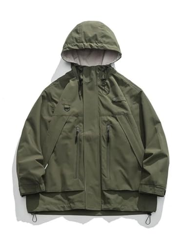 Dninmim Men's Outdoor Cargo Jacket Zipper Hooded Windbreaker Couple Solid Zip Outwear Coat3