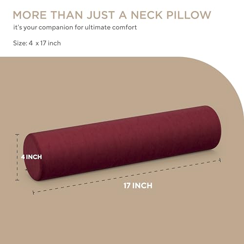 Image of FOVERA Cervical Neck Roll Pillow for Neck Pain Relief - Memory Foam Neck Pillow for Bed | Round Neck Pillows for Sleeping | Bolster Pillow for Bed, Legs and Back (Maroon)