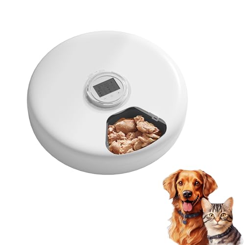 Rednut 自動ペットフィーダー、回転式、6食分、タイマー付き、ウェットフードを時間指定で供給、電池式、猫、犬、複数のペットに対応、取り外し簡単、保冷剤付き