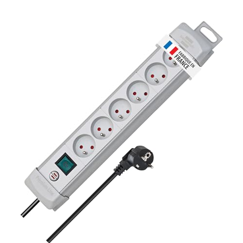 Brennenstuhl Multiprise Premium Plus 6 Prises avec Interrupteur à Voyant (Bloc multiprises orientées à 45 degrés, Guide-câbles, œillets Porte-vis, 3m...