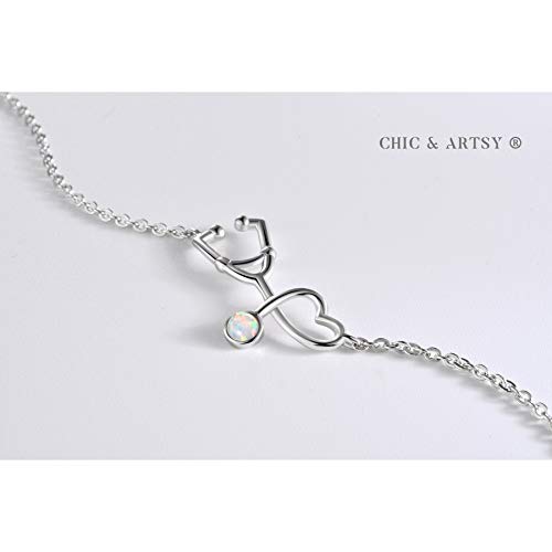Chic & Artsy Nurse Bracelets 925 Sterling Silver Nurse Stethoscope Bracelet Doctor Bracelet Rn Bracelets Medical Charm Bracelet For Nurse Doctor Nursing Student Gifts Future Nurse Gifts For Women #TOP4