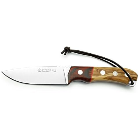 Puma IP Jagdmesser Palma Olive Stahl 1.4116 Daumenrampe Pakka Olivenholzgriffschalen Fangriemenöse Lederscheide Messer Cover