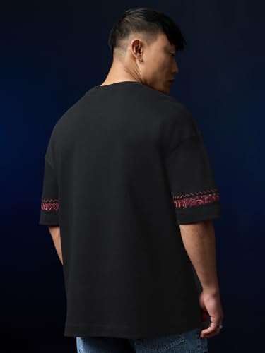 Image of The Souled Store Marvel Indie: Logo Men and Boys Short Sleeves Round Neck Embroidered Drop Shoulder Baggy Casual Streetwear Superheroes Inspired Cotton Super Oversized T-Shirt