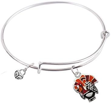 50mm, SMALL, Expandable Bangle bracelet with Thanksgiving Turkey and Silver Plated Small Heart Charm, Qty: 1