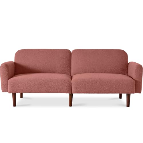 Best Choice Products 77' Mid Century Modern Boucle Loveseat Sofa, Couch, Convertible Sofa Sleeper Bed w/Real Wood, Removable Armrest - Mauve