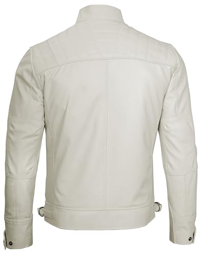 Image of fjackets Mens Leather Jacket Moto Style Real Lambskin Leather Jacket, Quilted Cafe Racer Classic Zip Up Biker Jacket for Men
