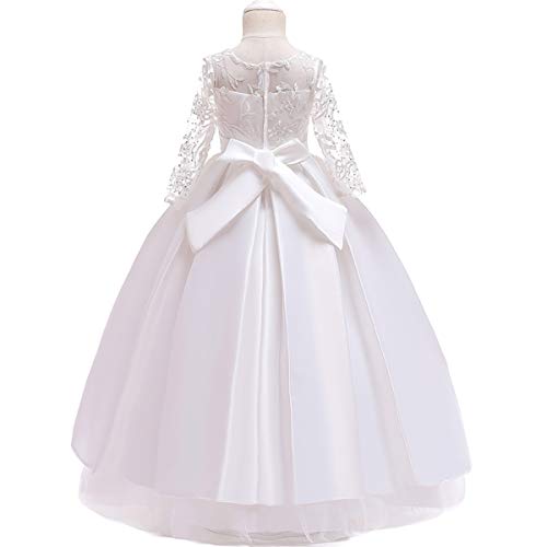 FMYFWY Girls Applique Tulle Lace Long Sleeve Dress Princess Wedding Birthday Pageant Party Communion Prom Long Maxi Ball Gown3