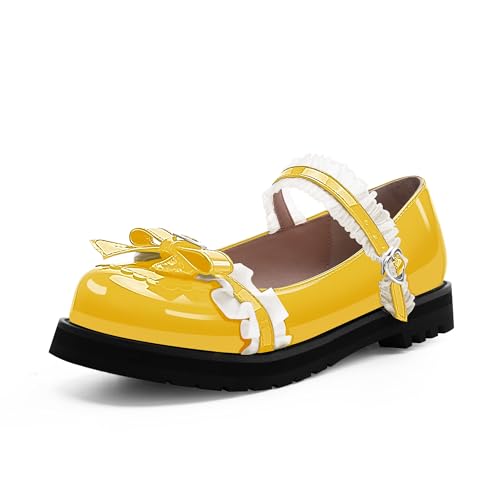 Women's Bow Mary Janes Flats Kawaii Lace Ankle Strap Platform Shoes