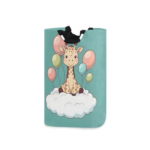 Jihqo Laundry Hamper Basket Giraffe with Balloons on Cloud Collapsible Nursery Storage Bin Waterproof Clothing Baskets for Home Bedroom Bathroom Washing Room