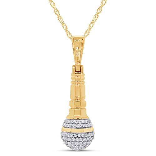 AFFY Round Cut White Cubic Zirconia Microphone Pendant Necklace in 14k Gold Over Sterling Silver4