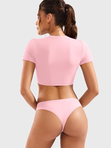 YEOREO Short Sleeve T Shirt for Women Double Lined Crop Top Crew Neck Workout Tee Colin Slim Fit Summer Basic Going Out Top2