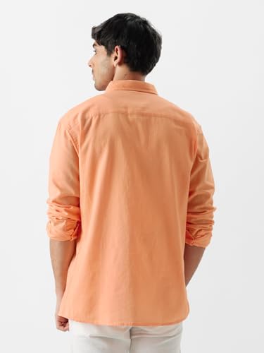 Image of The Souled Store Solid Linen: Beige Color Men and Boys Regular Outdoor Fit Full Sleeve Collared Neck Spread Collar Casual Wear Stylish Comfortable Premium Elegant Cotton Shirts