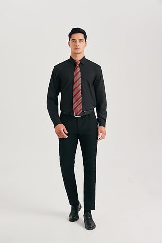 Image of HISDERN Mens Dress Shirt with Tie Pocket Square Set Classic Button Down Shirt Matching Tie Long Sleeve Shirts