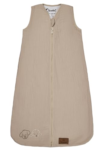 Sterntaler Schlafsack 110 cm Bauernhof - Kinder und Baby Schlafsack unwattiert aus Musselin mit 2-Wege-Reißverschluss und seitlicher Kabelöffnung, mit Feinfrottee Futter, TOG 1,0 - beige