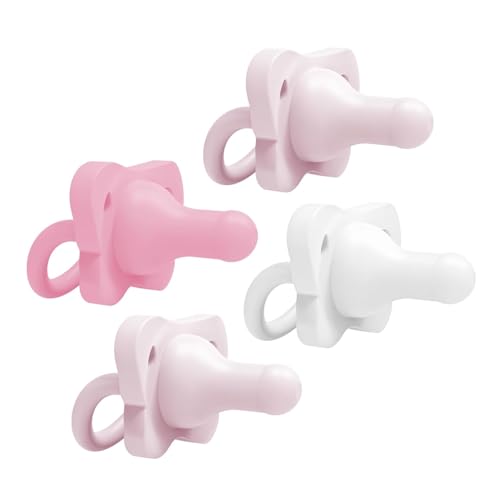 Image of Dr. Brown's HappyPaci 100% Silicone Baby Pacifier, Contoured One-Piece Design, Light Pink/Pink/White, 0-6m, BPA-Free, 4-Pack