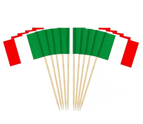 JAVD CYPS 100 Pcs Italy Flag Italian Toothpick Flags, Small Mini Stick Cupcake Toppers Italian Flags,Country Picks Party Decoration Celebration Cocktail Food Bar Cake Flags