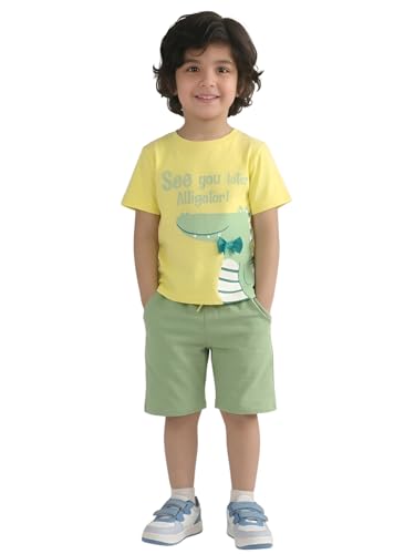 Image of POLKA TOTS 100% Pure Cotton T-Shirt and Shorts Combo For Boys | Summer Dress & Beach Wear for Boys and Toddlers | Breathable Premium Fabric Co-Ord Set Kids | Relaxed Fit Casual Summer Outfit for Kids