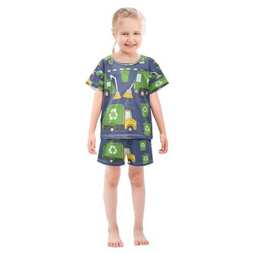 Pajama Sets Short Sleeve Recycling Trucks Pattern Design Soft Cotton Summer Sleepwear 2 Piece PJS Size 5-14T4