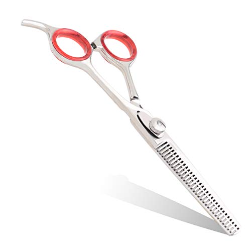 Professional Hairdresser Thinning Scissor with Hook, 6 with Dial Spring Screw - Anti-Rust Barber Scissor - Razor-Edge Steel Hair Thinning Scissors for Texturing - Finger Ring Pads - for Hair Types