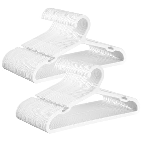Image of SONGMICS Kids Hangers 100 Pack, Plastic Baby Hangers for Closet, 14 x 7 Inches, for Children Aged 7-12 Years, Space-Saving, Non-Slip, Cloud White UCRP190W01