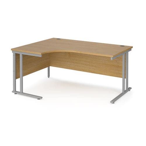 Office Monster Cooper left hand ergonomic desk 1600mm wide - silver cantilever leg frame, oak top