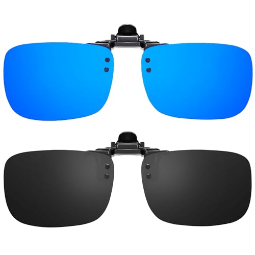 Image of Polarized Flip up Clip-on Sunglasses 2 Pack Anti-Glare UV400 Lens for Fishing Driving over Prescription Glasses