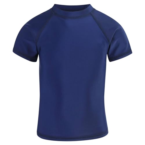 Simolila Boys Rash Guard Kids Quick Dry Swim Shirts Short Sleeve Lightweight UPF 50+ Navy Stretchy Swimming Shirt (10-12 Years, Navy)