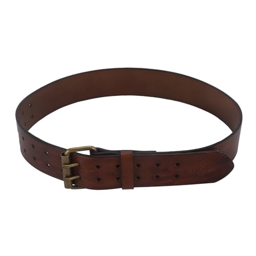 TOURBON Vintage Brown Leather Belt 32-47 inch for Men, 2 inch Wide Work Waist Belt with Double Prong3