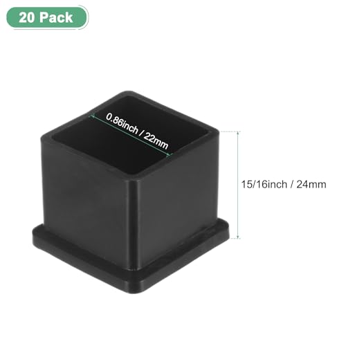 Image of M METERXITY 20-Pack Square Chair Leg Caps, 0.86 inch (22mm) PVC Chair Leg Floor Protectors for Chairs /Table /Bed, Furniture Feet Covers Cups Non-Slip End Tips