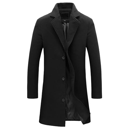 JEShifangjiusu Men'S Trench Coat Long Wool Coat Winter Classic Overcoat Top Pea Coat Casual Business Cotton Blend Jacket