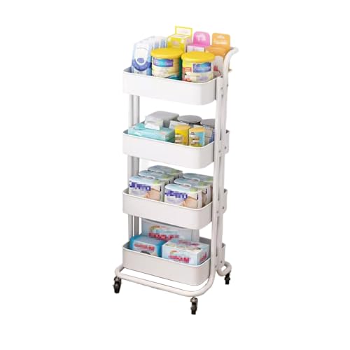 Carro Cocina con Ruedas, Soporte de Carga Estable Fondo Transpirable Bordes Elevados, Carritos Auxiliares Cocina, para Hogar, Sala de Estar, Cocina(White,45 * 35 * 110CM)