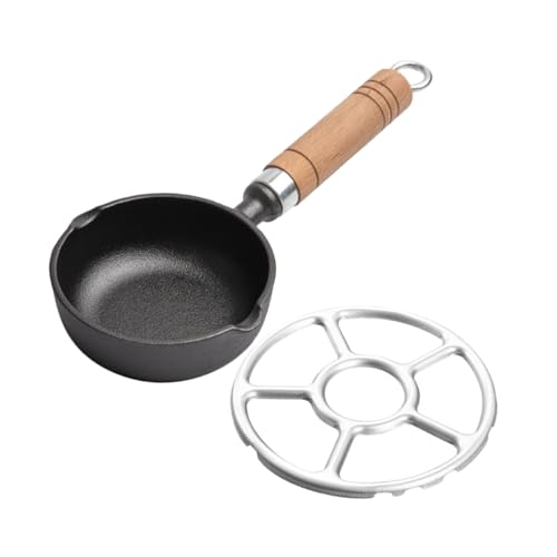 TOBBOMEY 小型油鍋 スパウト付きミルクポット 多機能ノンスティック加工 鋳鉄製煎蛋鍋 木製ハンドル付き コンパクト 一人暮らしや小家族向け
