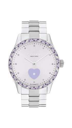 Coach Brooks Women's Automatic Watch - 38mm Stainless Steel Bracelet with Crystal-Set Bezel and Heart Design - Self-Winding - Gift for Her