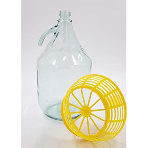 WYSKONT Enghals Balloon Bottle with Fixed Screw Cap and Basket for Wine Making, Drinks Storage, Serving Made of Clear Glass, 1 Piece x 5 Litres Cover