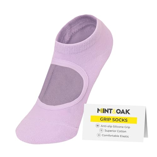 Image of Mint & Oak Pilates Socks with Grips for Women, Ankle Length Non-Slip Yoga Socks, Cotton Ideal For Yoga, Pilates, Gym, Workout, Cute Women's Gift