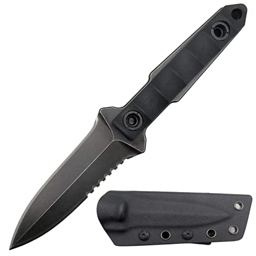 Ccanku C1290 Fixed Blade Marine Corp Serrated Knife 8 Inch D2 Blade Steel & G10 Handle For Outdoor Survival, Camping, Bushcraft And Hunting, K Sheath-Black #TOP6